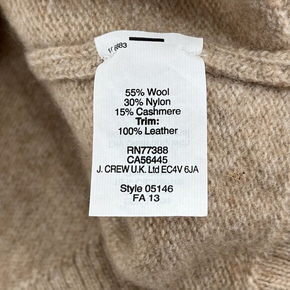 J Crew Beige Wool/Cashmere Blend V-Neck Sweater Genuine Leather Patches Sz Small - Picture 7 of 9